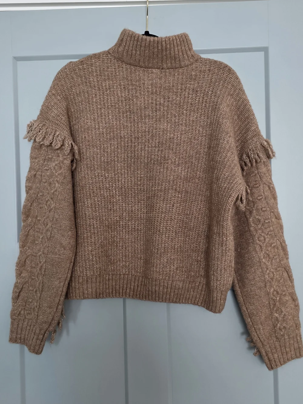 a.n.a Cable Knit Fringe Mock Neck Sweater NWT Womens Large Rust Brown Cozy Boho